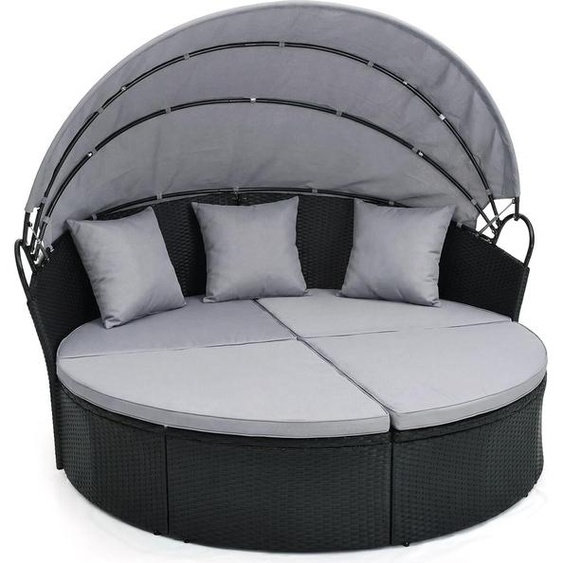 COSTWAY Îlot solaire en polyrotin, chaise longue pour 2 personnes, chaise longue de jardin avec toit, coussins dassise et de dossier, mobilier de salon dextérieur, îlot de détente gris