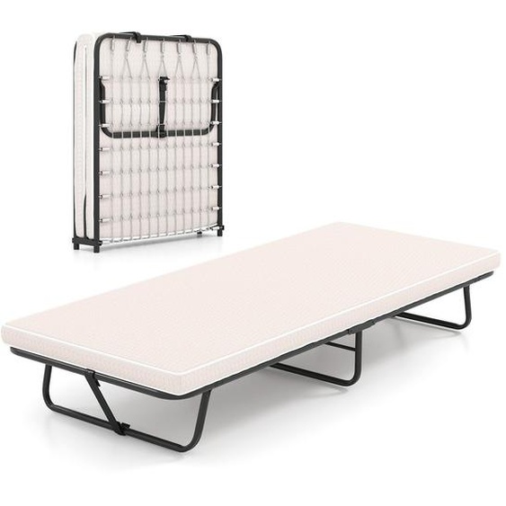 COSTWAY Lit dappoint 190x80cm avec matelas, Lit simple pliable, Lit métallique jusquà 120kg, Lit pliant avec mousse à mémoire de forme & structure métallique, Lit pliant Beige