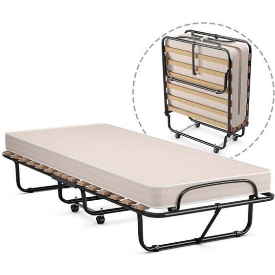 COSTWAY Lit d’Appoint Pliable - 80 x 190 CM - Lit Pliant sur Roulettes 1 Personne - Matelas en Mousse 10 CM - Charge de 120 KG