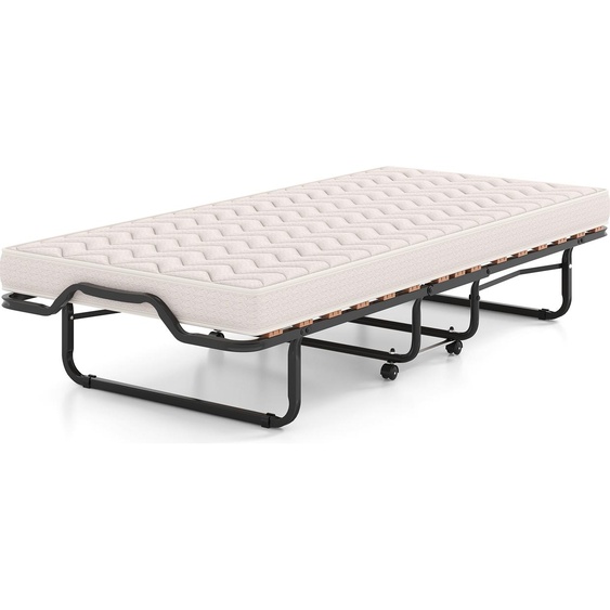COSTWAY Lit dappoint pliable 80x200cm, Lit pliant avec matelas en mousse à mémoire de forme, Lit pliant métallique stable jusquà 120kg sur roulettes, Beige