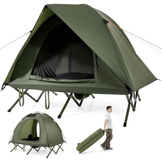 COSTWAY Lit de camp avec tente pour 2 personnes, lit de camping avec protection contre la pluie, 2 portes en filet, fenêtre de toit & sac à roulettes, lit de camping jusquà 300kg 194x145x150cm