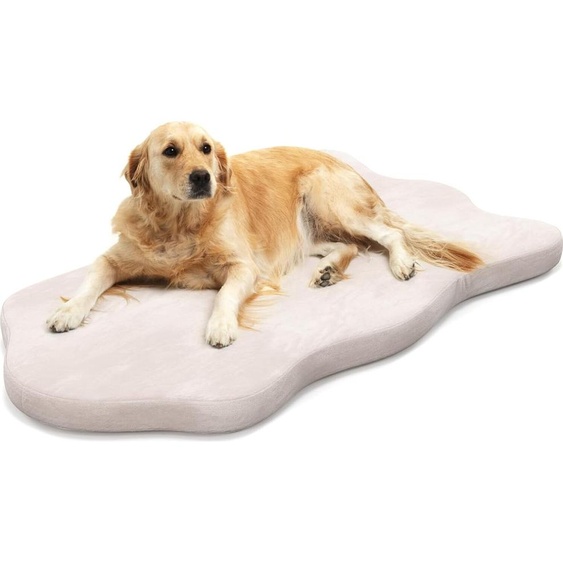 COSTWAY Lit orthopédique pour chien, coussin pour chien lavable, tapis pour chien en mousse à mémoire de forme avec housse amovible, antidérapant, imperméable, pour chiens de grande et moyenne taille (beige, géométrique)