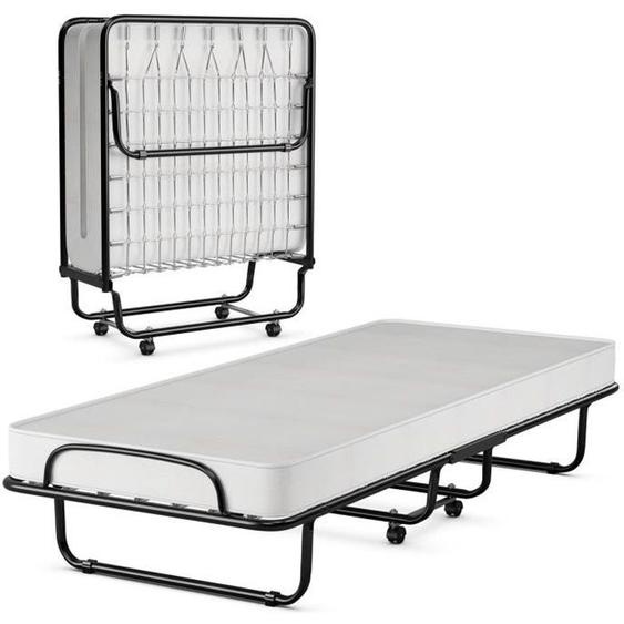 COSTWAY Lit Pliant 80 x 190 CM sur Roulettes, Lit dAppoint avec Matelas en Mousse 10 CM pour Bureau/Hôpital/Camping, Charge 120 kg