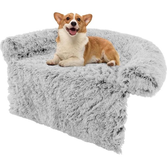 COSTWAY Lit pour chien en peluche, couverture pour chien canapé, protection pour canapé chien, coussin pour chien avec housse lavable, lit en peluche pour chiens de petite et moyenne taille, 101 x 89 x 16 cm, gris