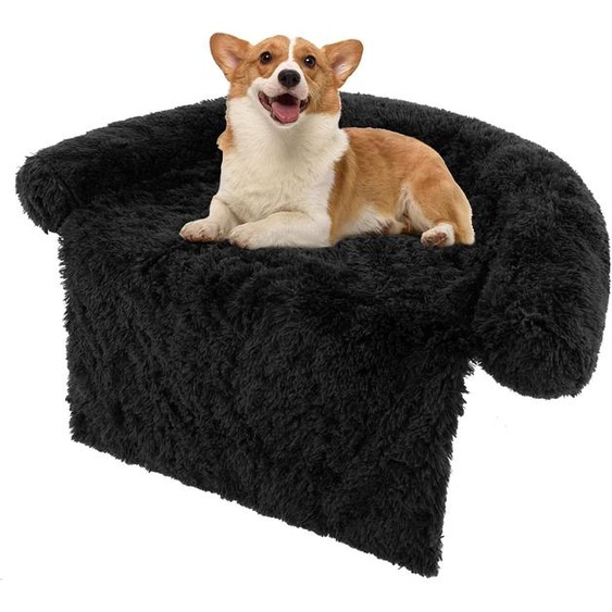 COSTWAY Lit pour chien en peluche, couverture pour chien canapé, protection pour canapé chien, coussin pour chien avec housse lavable, lit en peluche pour chiens de petite et moyenne taille, 101 x 89 x 16 cm, noir