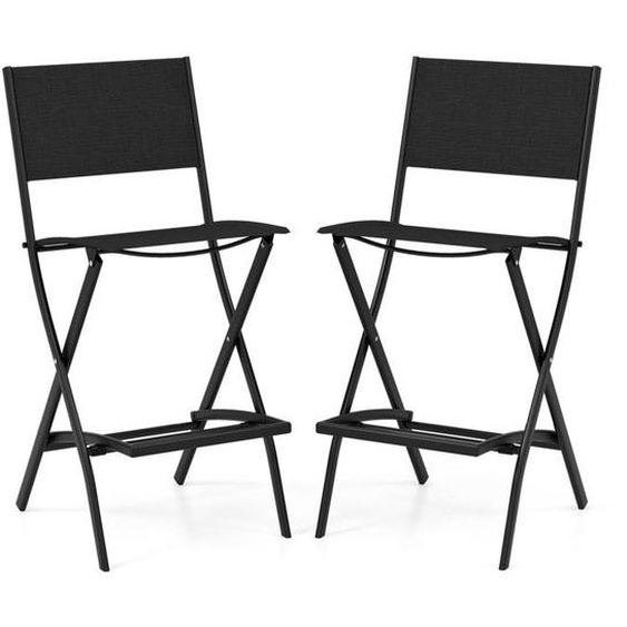 COSTWAY Lot de 2 Chaises de Jardin en Textilène - Conception Pliable - Patins Antidérapants - Repose-pieds - Charge 150 KG - Noir