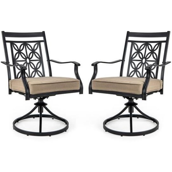 COSTWAY Lot de 2 Chaises Fauteuils de Jardin en Métal - Base Rotative à 360° Coussin 9CM - Charge 150 kg - Intérieur Extérieur