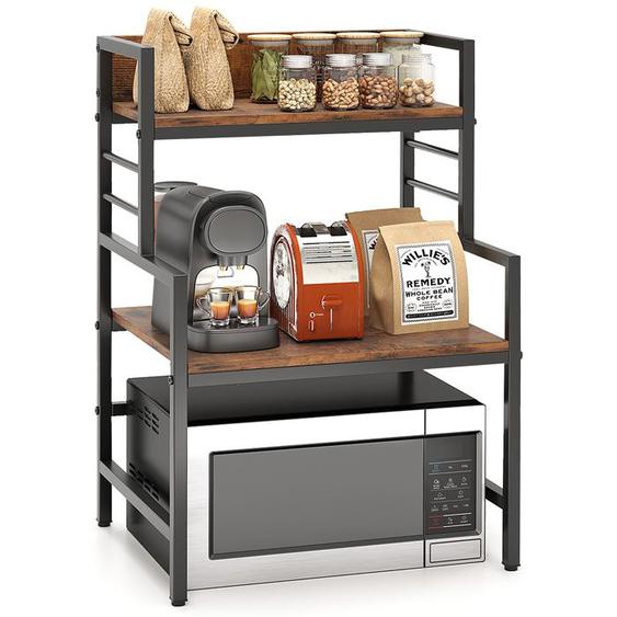 COSTWAY Meuble Étagère à Épices pour Cuisine, 2 Étagères Ouvertes, Cadre Métallique, Support à Micro-Ondes à 3 Niveaux, Charge 50kg