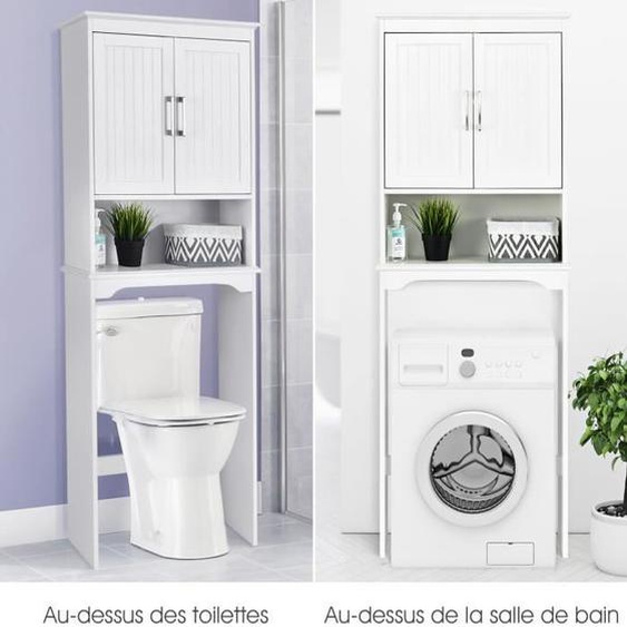 COSTWAY Meuble WC Dessus de Toilettes avec 3 Étagères pour Rangement Salle de Bain Blanc Moderne 63 x 23 x 168 CM Blanc