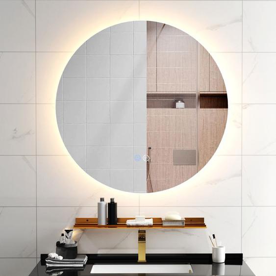 COSTWAY Miroir LED Salle de Bain Ø60 cm, 3000-6000k, Luminosité Réglable, Tactile, Function Mémoire, Support de Rangement