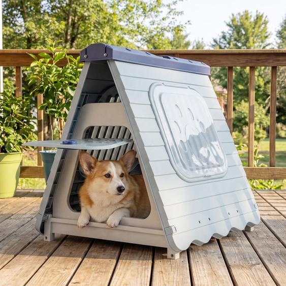 COSTWAY Niche pour chien dextérieur, niche pliable en plastique, niche portable avec trappe verrouillable, fenêtres ventilées, 72 x 60 x 68 cm (bleu)