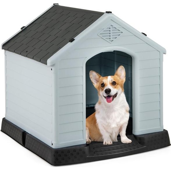 COSTWAY Niche pour chien, maison pour chien en plastique, niche pour chien avec fond surélevé et toit étanche, niche pour animaux domestiques, pour le jardin 65x70x71,5cm Gris