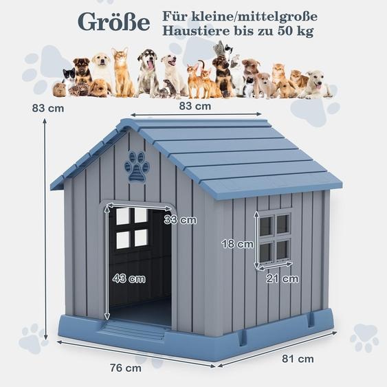 COSTWAY Niche pour chiens, maison pour chats résistante à lhiver PP, maison pour animaux domestiques avec entrée, 2 fenêtres, sol surélevé & toit incliné, pour petits chiens de taille moyenne chats