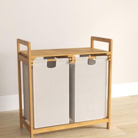 COSTWAY Panier à Linge sur Pied en Bambou, 64 x 33 x 73 CM, avec 2 Sacs à Linge Sale, Poignées et Étagère Supérieure, Blanc