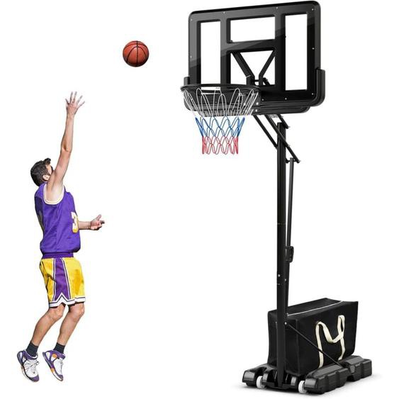 Costway - Panier de Basket-Ball sur Pieds Hauteur Réglable 143-305cm, Support de Basket Portable à roulettes avec Sac Sécurisé, Panneau Arrière de