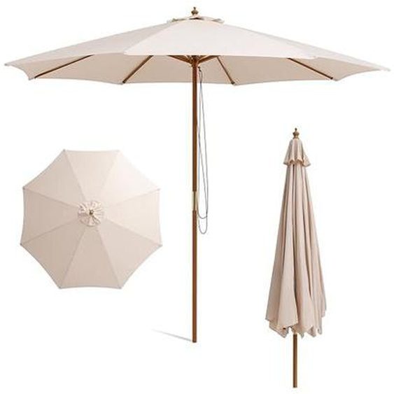 Costway - Parasol de Jardin ø 3M à 3 Hauteurs Réglables, Parasol Droit avec Toit Ventilé Imperméable et Cordon de Serrage, Parasol dExtérieur à 8
