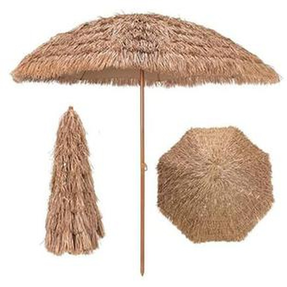 Parasol de Plage en Paille 7 Couches 205CM de Style Hawaïen-Parasol Tropical Portable 8 Baleines en Métal Bouton-Pression, Imperméable pour Cour Bord