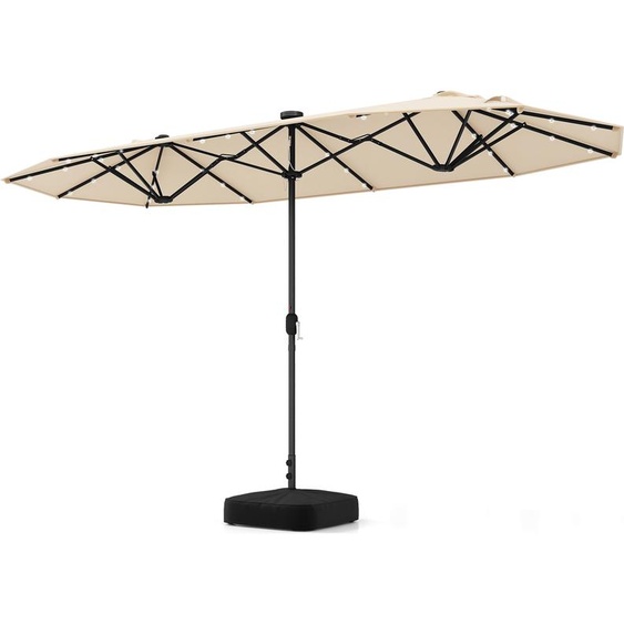 COSTWAY Parasol double 400x 200cm, Parasol de jardin avec manivelle, support et LEDs, Parasol UPF 50+ Grand XXL Beige