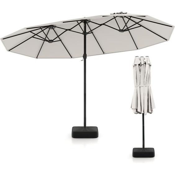 COSTWAY Parasol double 443x265cm avec support & manivelle , Parasol grand XXL UPF 50+, Parasol de jardin terrasse, Parasol de marché Beige