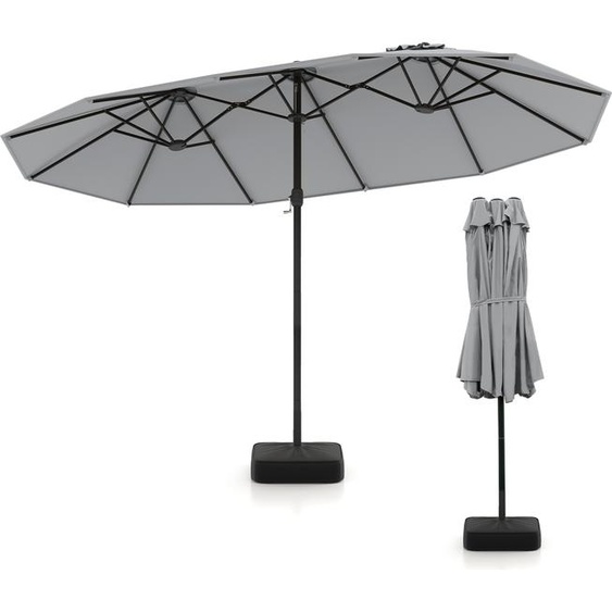 COSTWAY Parasol double 443x265cm avec support & manivelle , Parasol grand XXL UPF 50+, Parasol de jardin terrasse, Parasol de marché gris