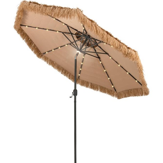 COSTWAY Parasol Hawaii 300 cm, parasol en paille avec LED solaire et double toit, parasol de jardin inclinable