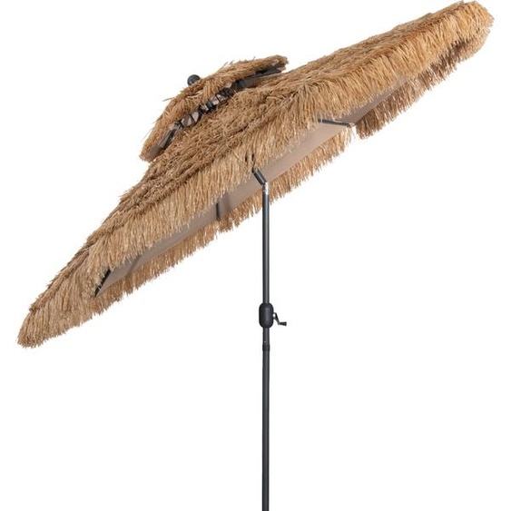 COSTWAY Parasol Hawaii, Parasol de terrasse avec double toit, paille Parasol de plage Parasol de marché inclinable Parasol de jardin pour la plage, le jardin, lextérieur