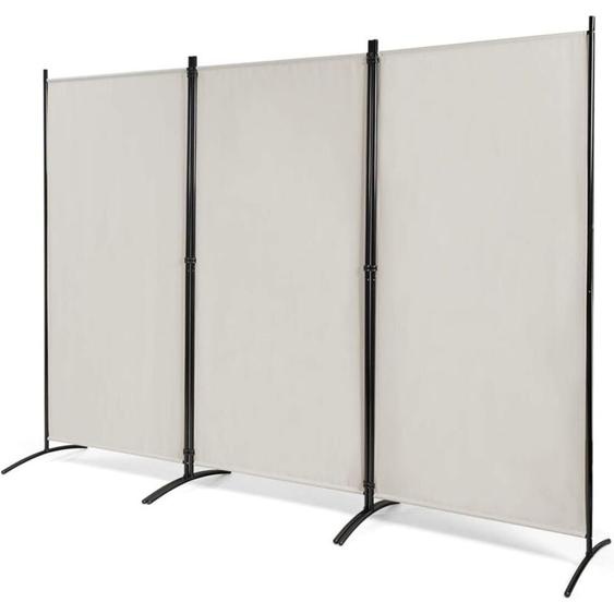 Paravent sur Pied 3 Panneaux Pliable,Brise Vue,Cloison de Séparation Pièce Protéger Privée, 260 x 183 cm Blanc - Costway