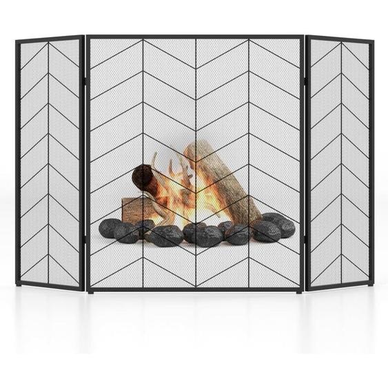 COSTWAY Pare-Feu de Cheminée Pliable à 3 Panneaux, Écran de Cheminée en Métal 132 x 79 cm, Pare-étincelles en Maille, Grille de Protection pour