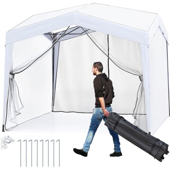 COSTWAY Pavillon 3x3m, Pop up Pliable avec 2 moustiquaires & sac à roulettes, Pavillon de jardin imperméable stable résistant à lhiver, Pop up Tente de jardin