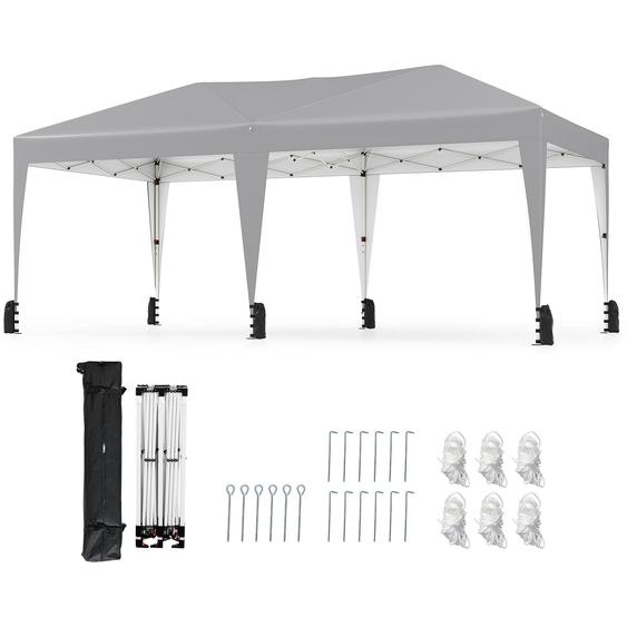 COSTWAY Pavillon 3x6m, Pop up Pavillon pliable avec sac de transport, roulettes & 6 sacs de sable, protection UV 50+ Tente de réception, pavillon de jardin réglable en hauteur Gris