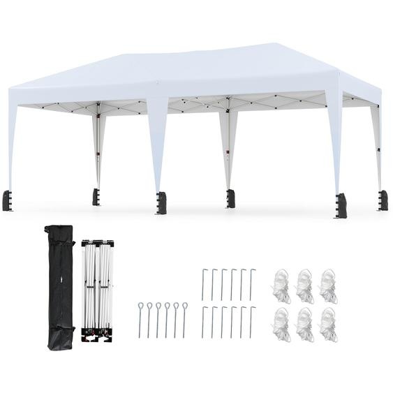 COSTWAY Pavillon 3x6m, Pop up Pavillon pliable étanche avec sac de transport, roulettes & 6 sacs de sable, tente de réception UV 50+, pavillon de jardin réglable en hauteur blanc