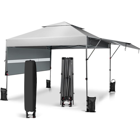COSTWAY Pavillon Pop Up 3x3m avec deux stores, pavillon pliable avec sac à roulettes, 4 sacs de sable, protection UV 50+, tente de jardin pliable, tente de fête étanche stable résistant à lhiver, pavillon de jardin pour jardin & cour (blanc)