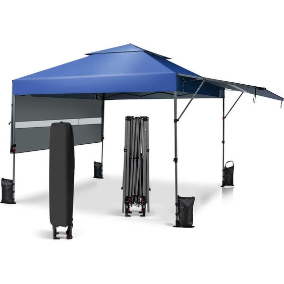 COSTWAY Pavillon Pop Up 3x3m avec deux stores, pavillon pliable avec sac à roulettes, 4 sacs de sable, protection UV 50+, tente de jardin pliable, tente de fête étanche stable résistant à lhiver, pavillon de jardin pour jardin & cour (bleu)