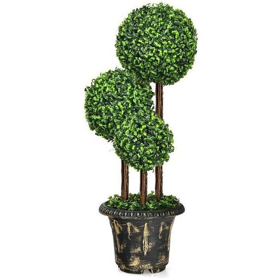 COSTWAY Plante Artificiel Arbuste 90 CM Fausse Plante en Pot Plastique Décoration Interieur, Exterieur, Bureau, Balcon Verte