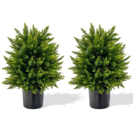 COSTWAY Plante Artificiel, Lot de 2 Boule Topiaire Cyprès 33 x 54 cm (Dia. x H) Pots Inclus. Décoration Intérieur Extérieur