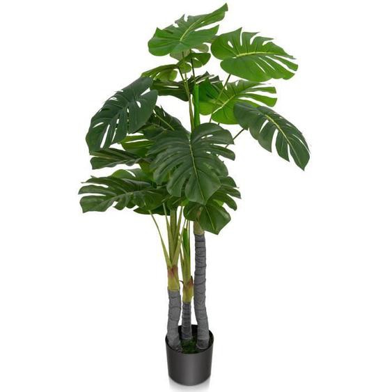 COSTWAY Plante Artificielle 120cm avec Pot et 20 Feuilles,Arbre Faux Monstera Deliciosa pour Décoration Intérieur Exterieur, Vert