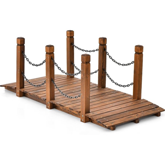 COSTWAY Pont en bois avec balustrade en plastique, pont de jardin, pont détang, pont décoratif pouvant supporter jusquà 120kg, pont décoratif pour jardin, étang, ruisseau, ferme 151x67x55cm