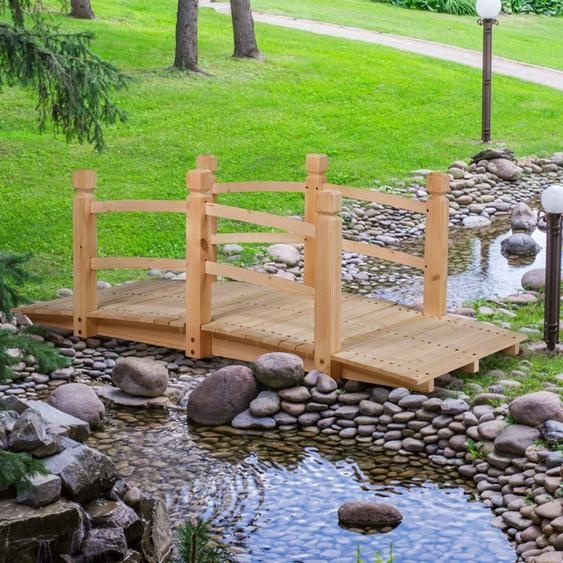 COSTWAY Pont en bois Pont en bois avec garde-corps naturel Passerelle en bois 150x67x55