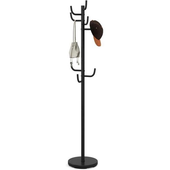 COSTWAY Porte manteau sur Pieds en Métal, avec 8 Crochets et Base Ronde, Style Moderne, Idéal pour l’Entrée, Couloir, Chambre, Noir