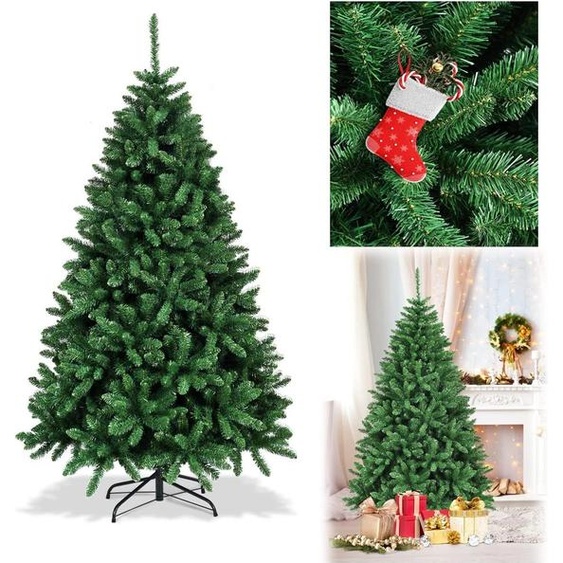 COSTWAY Sapin de Noël 180 cm, Arbre de Noël artificiel en PVC, Sapin avec support métallique pliable, avec 1355 pointes