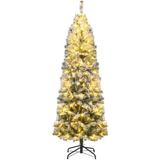 COSTWAY Sapin de Noël artificiel 180cm, Sapin crayon avec 260 LED blanc chaud, neige & 8 modes, Sapin de Noël étroit, Sapin artificiel Noël