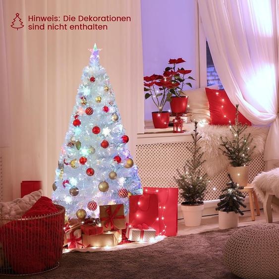 COSTWAY Sapin de Noël artificiel avec éclairage, Sapin de Noël avec lumières LED colorées & fibre de verre & pointe détoile, Sapin de Noël pour la maison Bureau Commerces Hôtels, Blanc (150 cm)