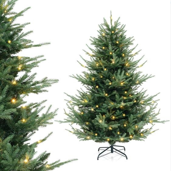 COSTWAY Sapin de Noël artificiel de 135 cm de haut, arbre de Noël avec 778 pointes de branches, 240 lumières LED blanc chaud & feuilles mixtes en PE + PVC