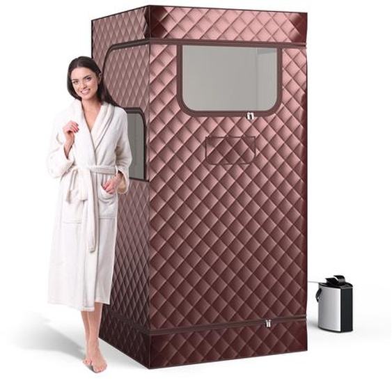 COSTWAY Sauna à vapeur portable pour la maison, box de sauna pour tout le corps avec générateur de vapeur de 3 litres, tente de sauna légère pour 1 personne, 91*91*183 cm café