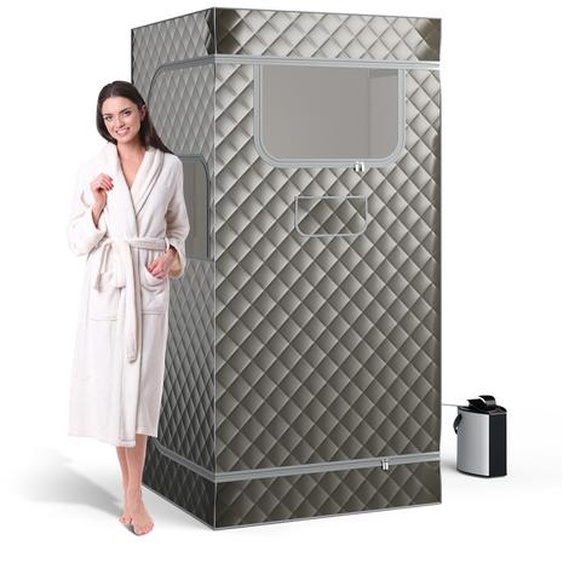 COSTWAY Sauna à vapeur portable pour la maison, coffre de sauna pour tout le corps avec générateur de vapeur de 3 litres, tente de sauna légère pour 1 personne, 91*91*183 cm Gris