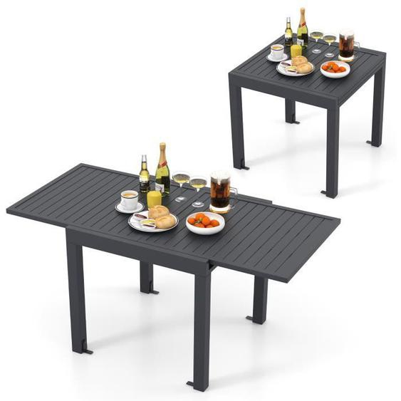 COSTWAY Table à Manger de Jardin Extensible en Aluminium de 80 à 160 cm pour 4-6 Personnes Plateau à Lattes pour Cour Patio