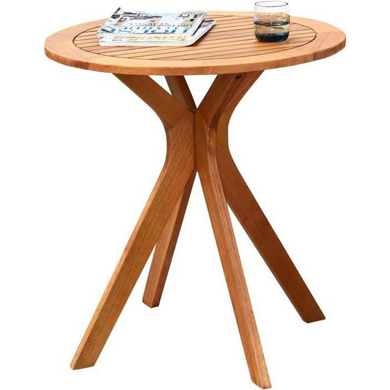 COSTWAY Table Basse de Jardin en Eucalyptus - Plateau à Lattes Base en Croix Charge 50KG - Table d‘Extérieure Ronde en Bois