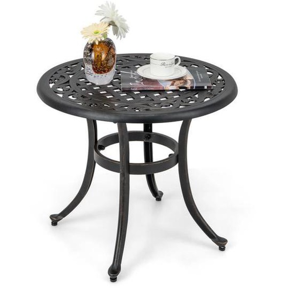 COSTWAY Table Basse de Jardin en Fonte dAluminium - Repose-pieds Réglables, Charge 50KG - Table d‘Extérieure Ronde - Patio Piscine