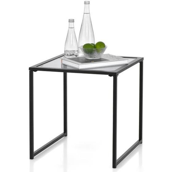 COSTWAY Table Basse de Jardin en Verre Trempé - Cadre en Métal Patins Antidérapants - Charge 30KG - Table dAppoint Extérieure
