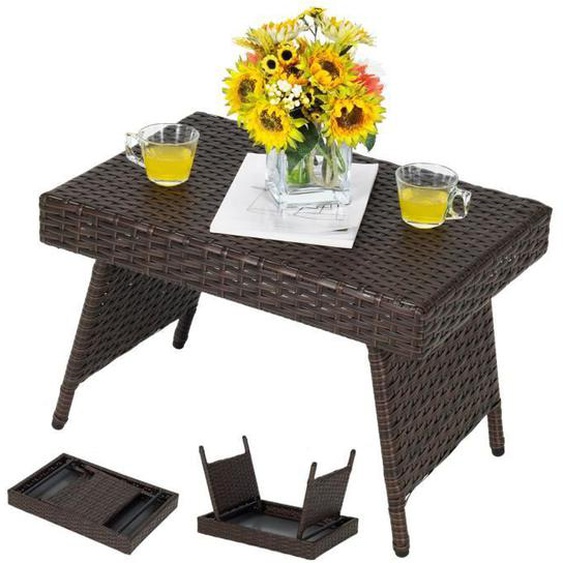 COSTWAY Table Basse Pliante de Jardin en Rotin PE Anti-UV, Table dAppoint pour Jardin, Cour, Patio, Piscine, 60 x 40 x 40 CM